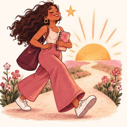 Ilustração de mulher avançando em direção aos seus objetivos